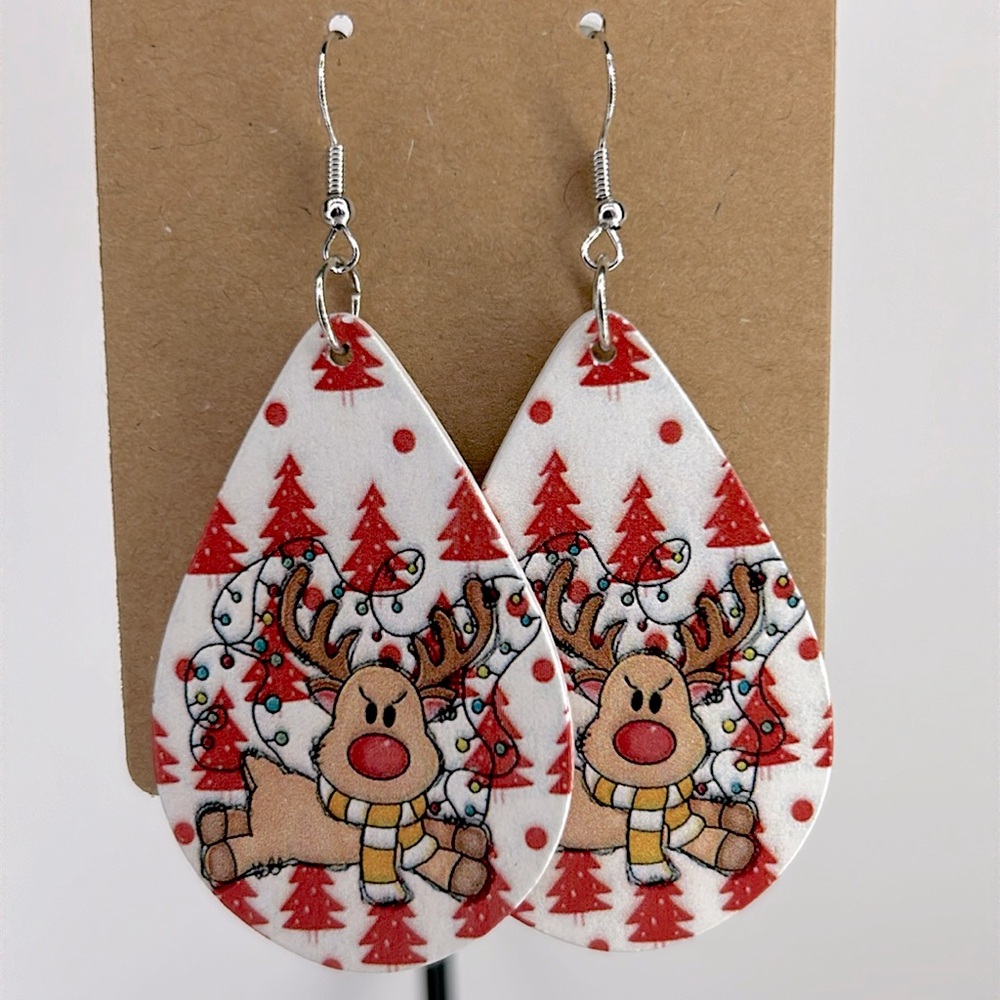 Christmas Reindeer Teardrop Dangle Earrings Acrylic Fashion Jewelry